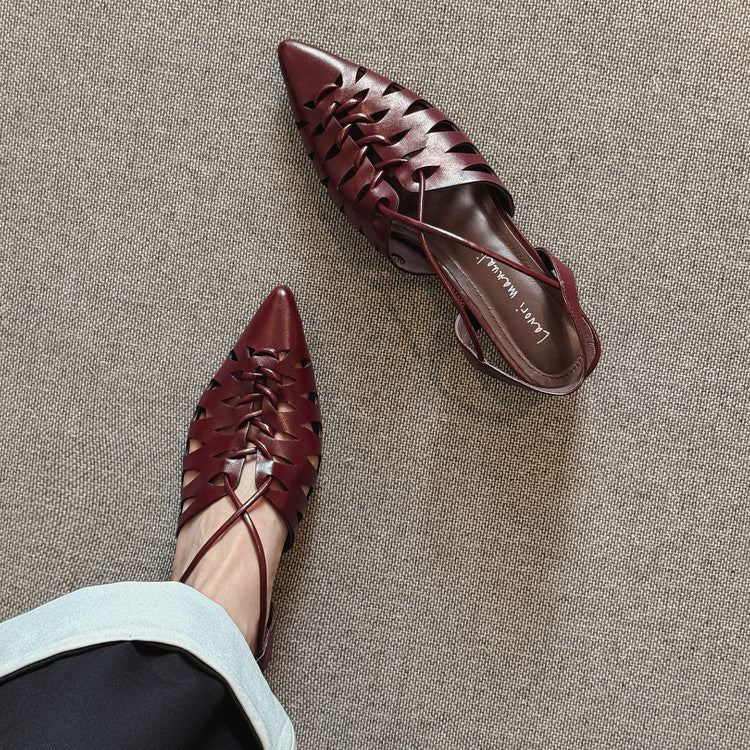 Karin Luna Braided Style ~Cross-woven Pointed Toe Closed-toe Sandals