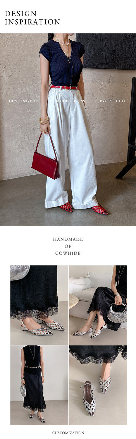 Karin Luna Braided Style ~Cross-woven Pointed Toe Closed-toe Sandals