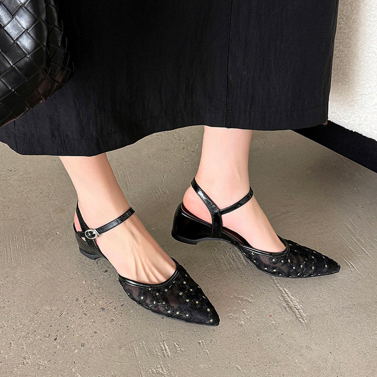 Karin Luna In Stock Spot Goods Embroidered Daisy Sheepskin Mesh Elegant Closed-Toe Slippers
