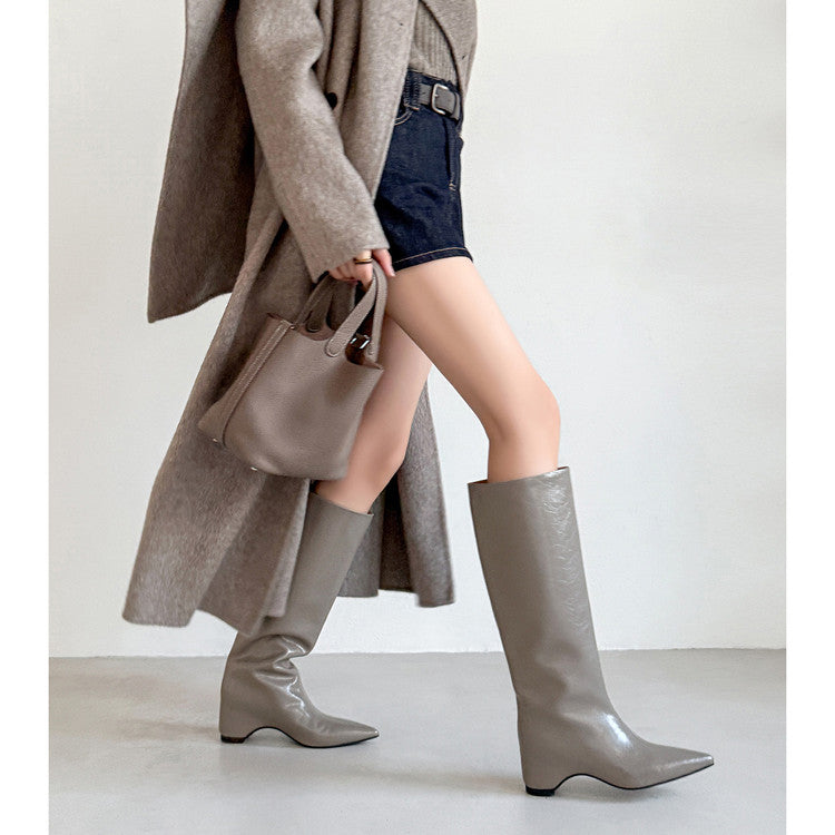 Karin Luna Minimalist Style High Tube Pointed Toe Hidden Heel Boots