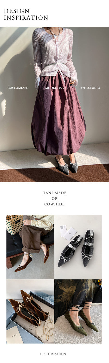 Karin Luna In Stock In Stock Retro Velvet Pointed Toe Bowknot Single Shoes