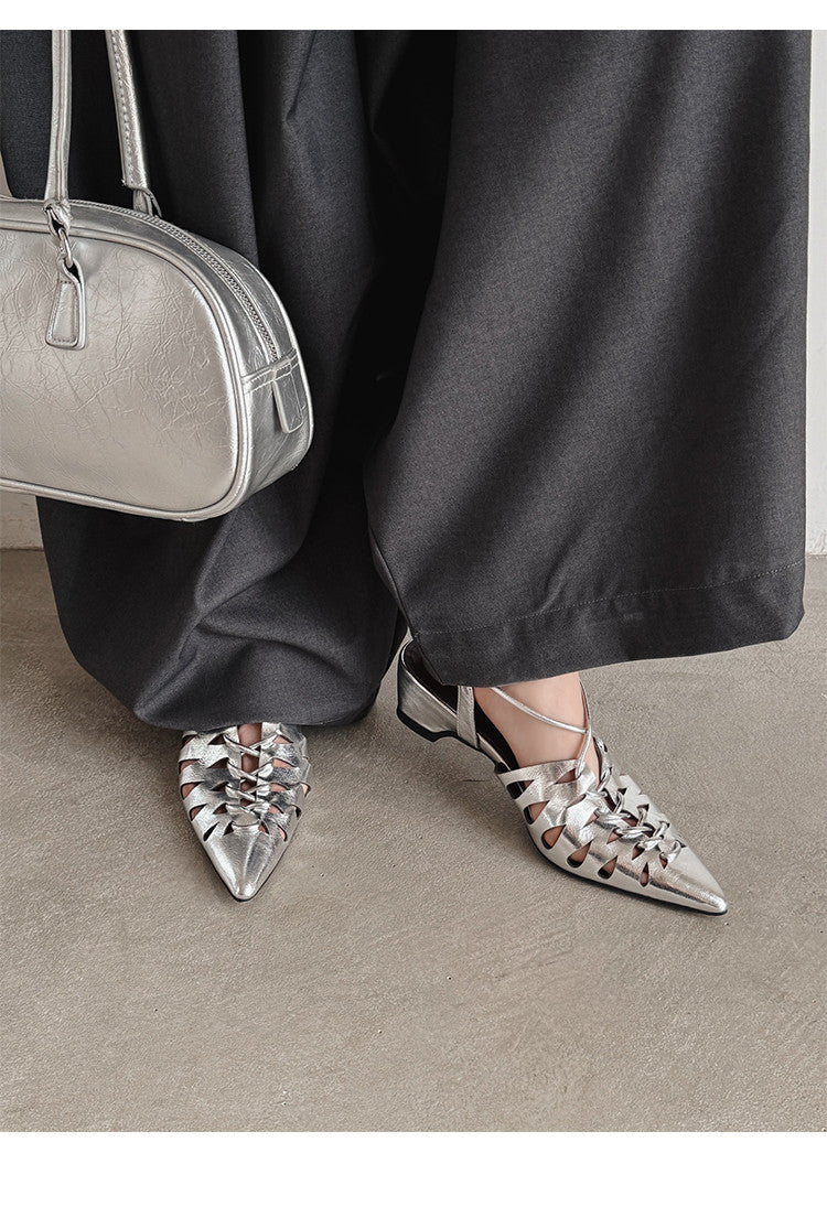 Karin Luna Braided Style ~Cross-woven Pointed Toe Closed-toe Sandals