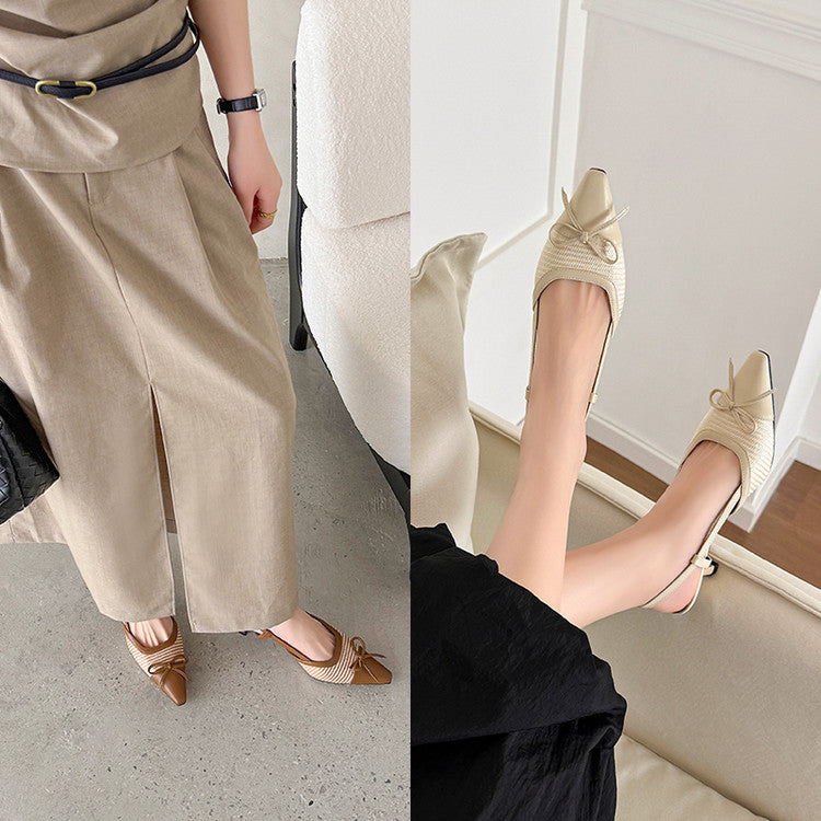Karin Luna In Stock Spot Goods Braided Style Elegant Thin Heel Pointed Toe Closed-Toe Sandals