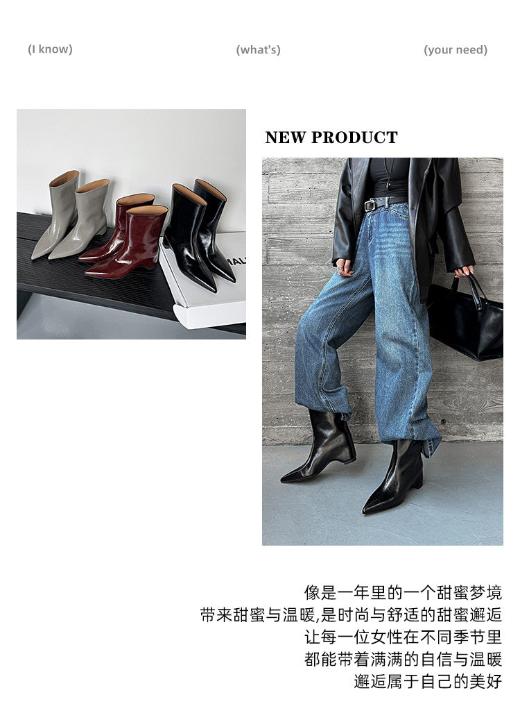 Karin Luna Elegant Pointed Toe Hidden Wedge Short Boots