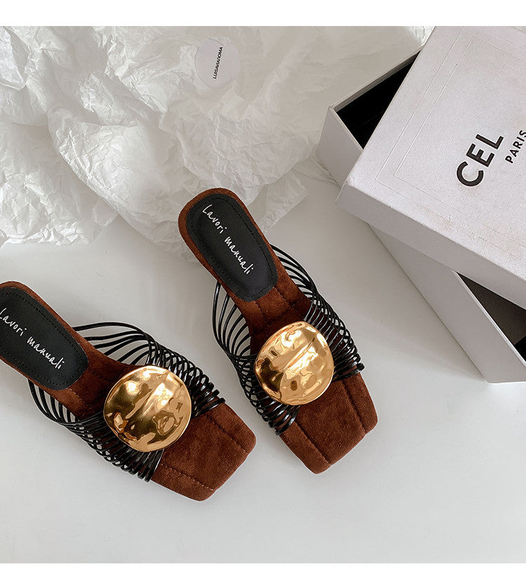 Karin Luna Bestseller Popular New Image  Comes with data plan included Resort Style Irregular Heel Thin Strap Slippers