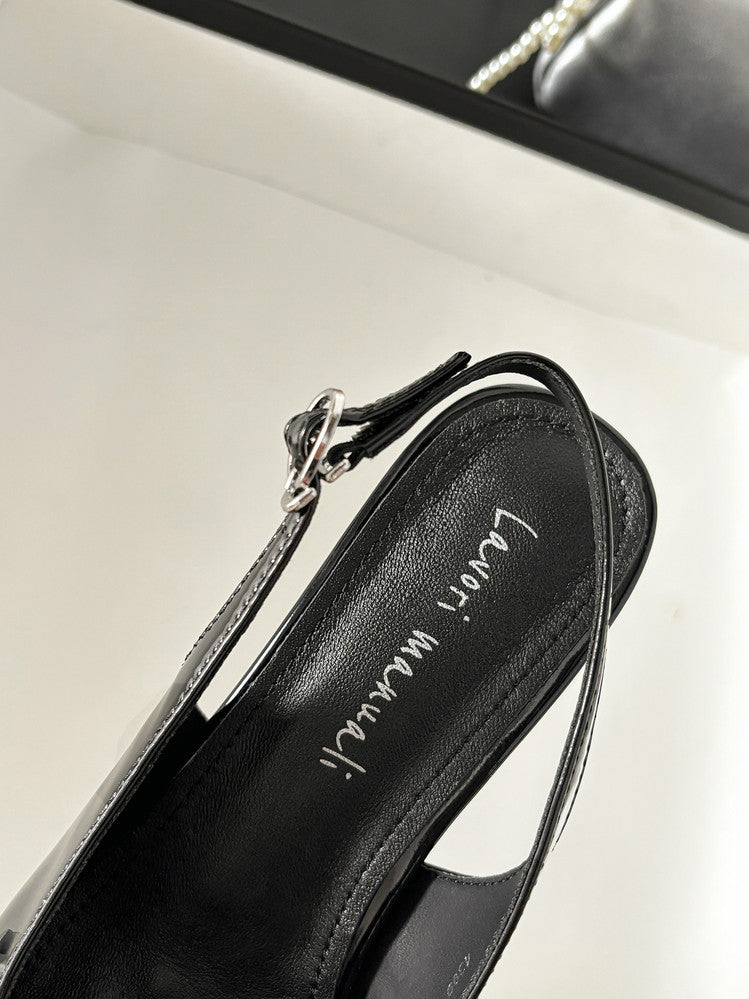 Karin Luna In Stock In Stock  Sequin Floral Pointed Toe Chunky Heel Closed-Toe Sandals