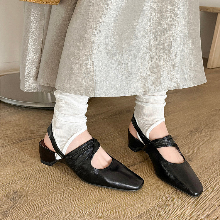 Karin Luna In Stock  Spot Goods Small Square Toe Wrinkled Chunky Heel Closed-Toe Sandals