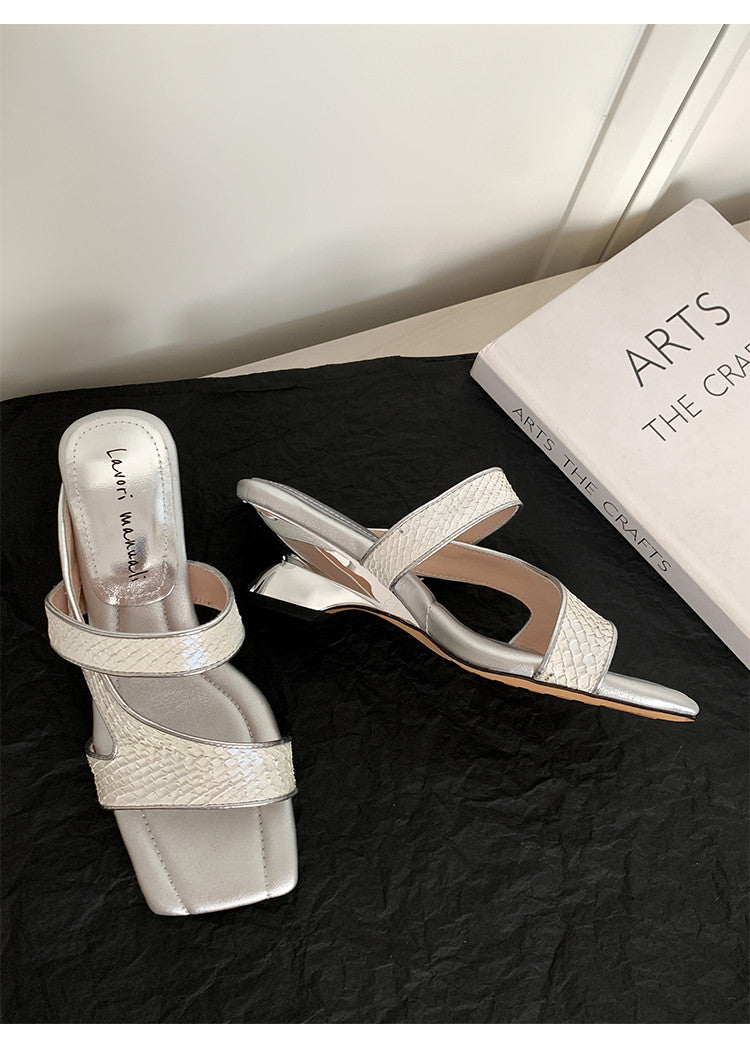 Karin Luna Fish Skin Series~Minimalist Square Toe Popular Irregular Heel Slippers