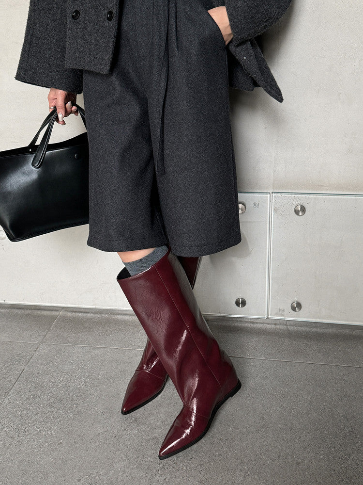 Karin Luna Elegant Style Pointed Toe Internal Height Increase Slip-On Long Boots