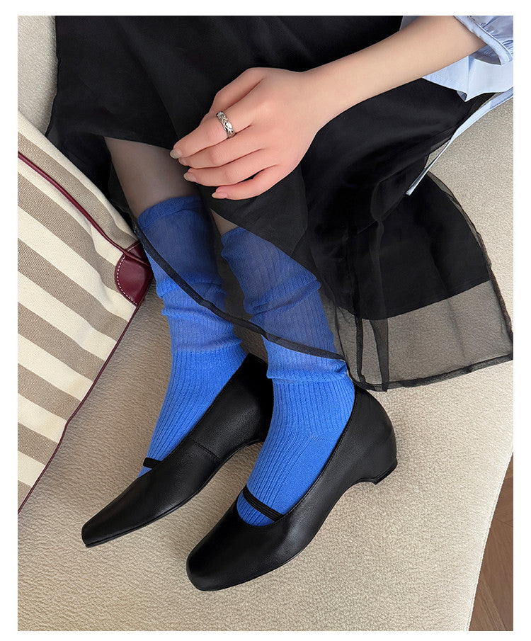 Karin Luna In Stock Spot Goods    Retro Elastic Band Chunky Heel Single Shoes