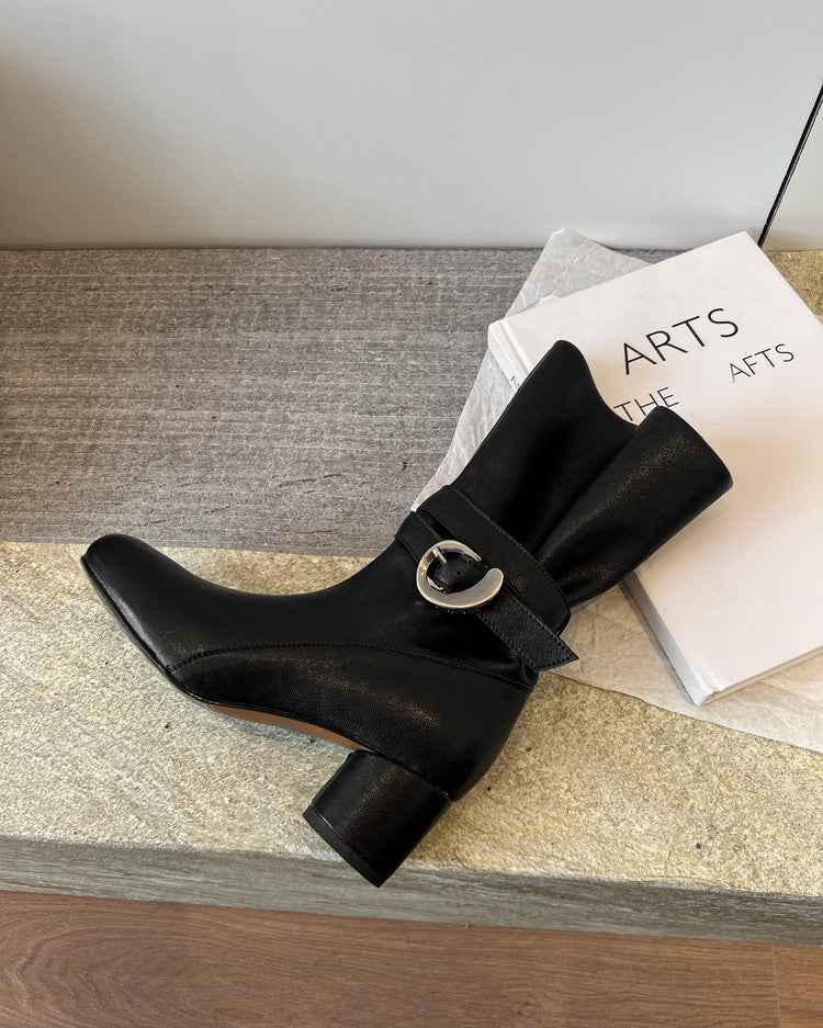 Karin Luna In Stock Spot Goods  Belt Buckle High Heel Large Tube Small Short Boots