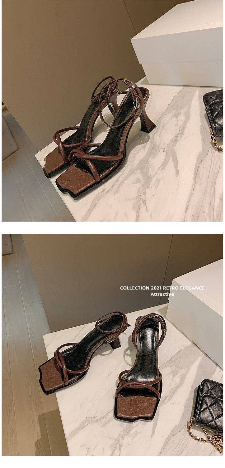 Karin Luna Classic Style  In stock  Basic Versatile Cross Strap High Heel Sandals