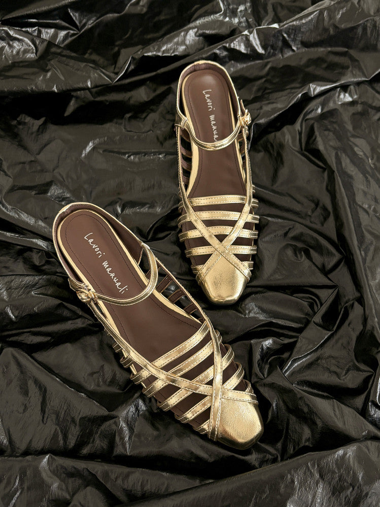 Karin Luna In Stock Spot Goods   French Retro Hollow Small Square Toe One-Strap Slippers