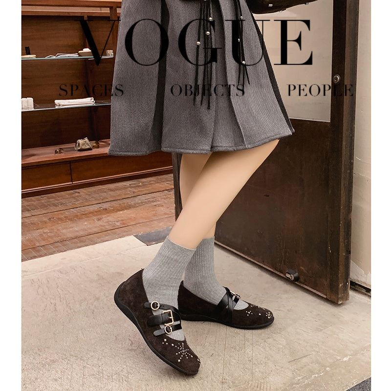 Karin Luna In Stock Spot Goods Studded Rivet Hidden Wedge Mary Jane Shoes