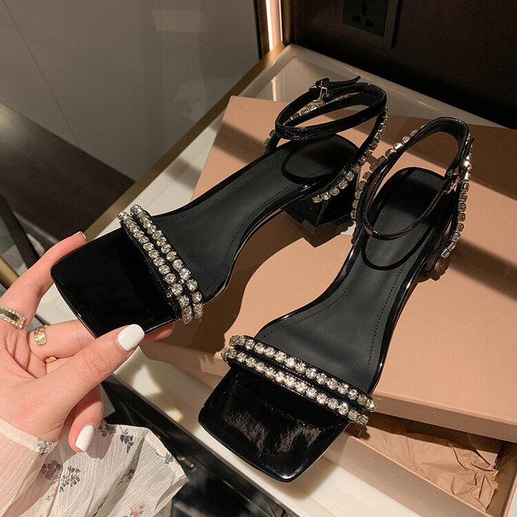 Karin Luna Classic Style   Rhinestone Strap Chunky Heel Open-Toe Sandals