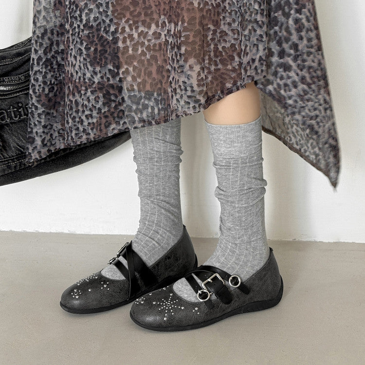 Karin Luna In Stock Spot Goods Studded Rivet Hidden Wedge Mary Jane Shoes