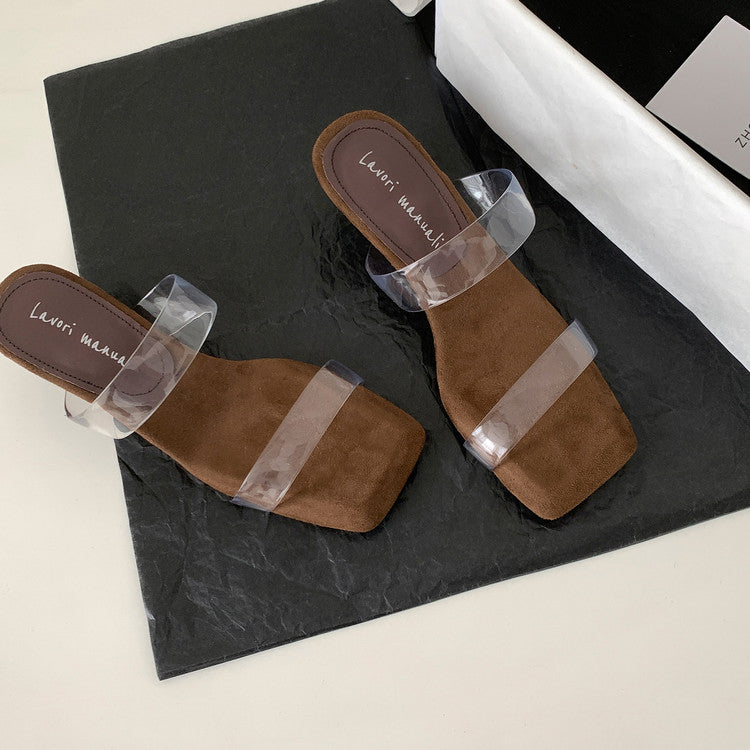 Karin Luna Hot-Selling Amber Element~Spot Goods Spot Goods Transparent tpu   Minimalist Square-Toed One-Strap Slippers