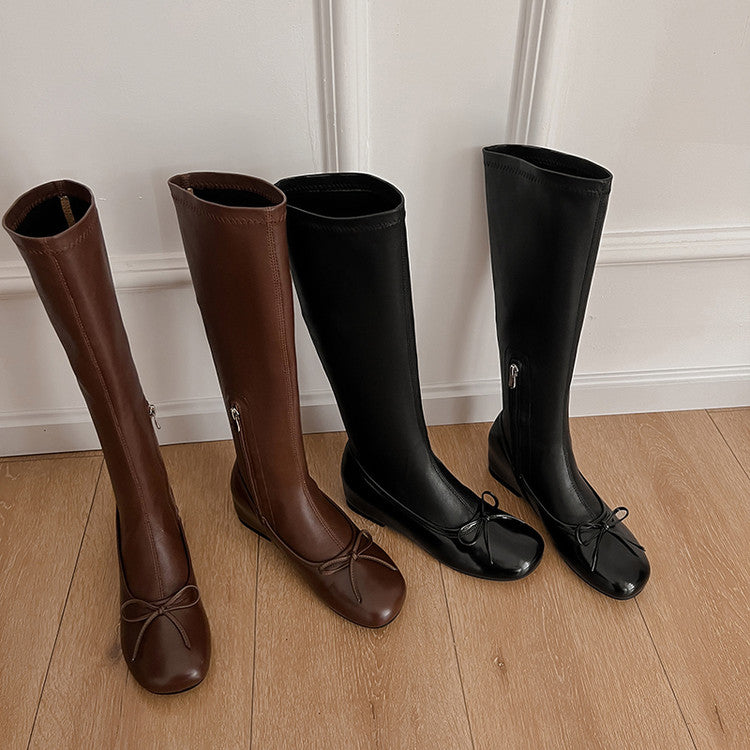 Karin Luna In Stock Spot Goods  Butterfly Knot Round Toe Hidden Heel Boots