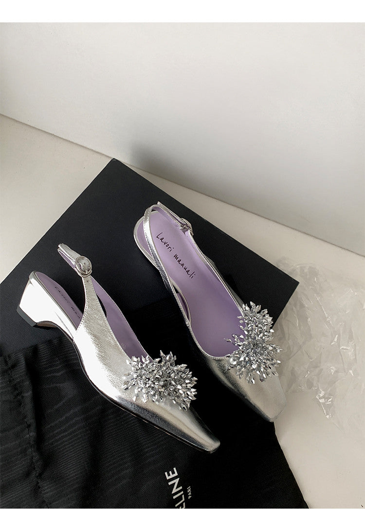 Karin Luna Brilliant Fireworks~Elegant Square-Toed Closed-Toe Chunky Heel Sandals