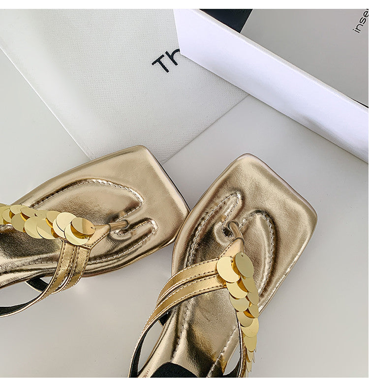 Karin Luna In Stock Spot Goods   Sequin One-Strap Irregular Heel Sofa Insole Flip-Flops