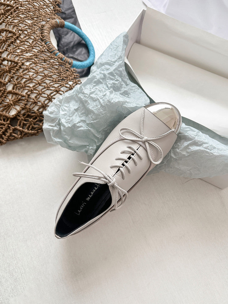 Karin Luna In Stock Spot Goods  Casual Lace-Up Metal Toe Bow Deep Mouth Single Shoes