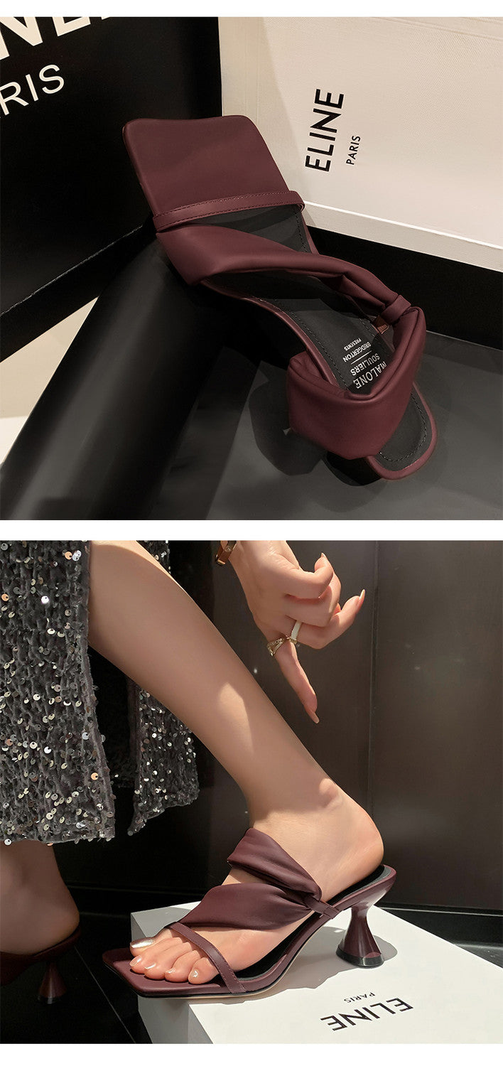 Karin Luna Best-selling in stock Minimalist Style  All-Matching Irregular Ultra-Soft Strap Square Toe High Heels