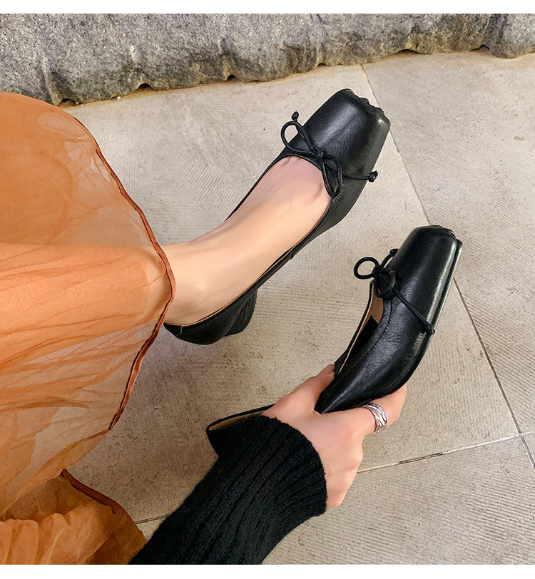 Karin Luna In Stock In Stock ~Full leather inside and out Pig Nose Bow Retro Thick Heel Mary Jane Shoes