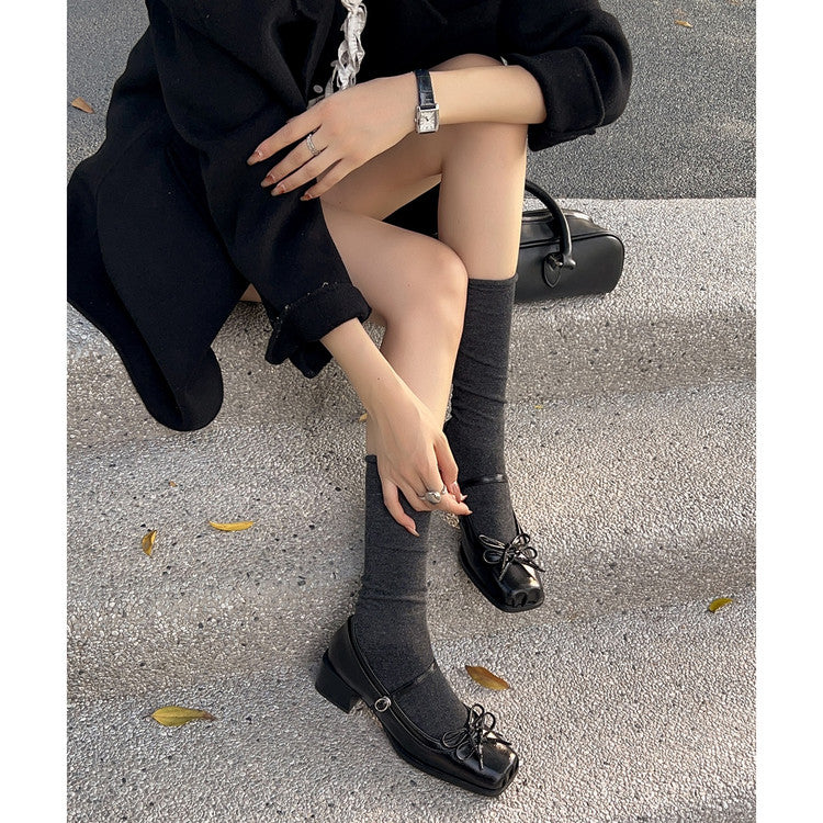Karin Luna In Stock Spot Goods   One-strap Bowknot Square Toe Chunky Heel Mary Jane Shoes