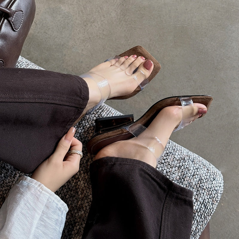 Karin Luna Hot-Selling Amber Element~Spot Goods Spot Goods Transparent tpu   Minimalist Square-Toed One-Strap Slippers