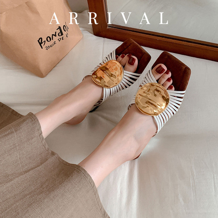 Karin Luna Bestseller Popular New Image  Comes with data plan included Resort Style Irregular Heel Thin Strap Slippers