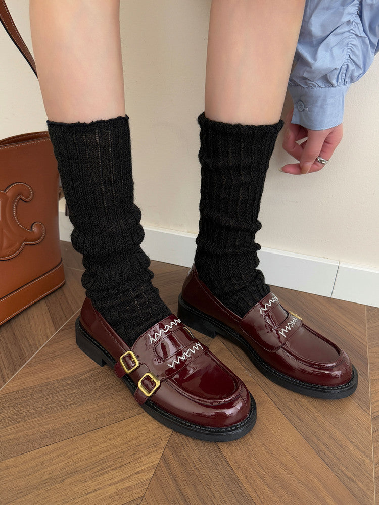 Karin Luna In Stock Spot Goods  Retro Style Slip-On Metal Buckle Loafers