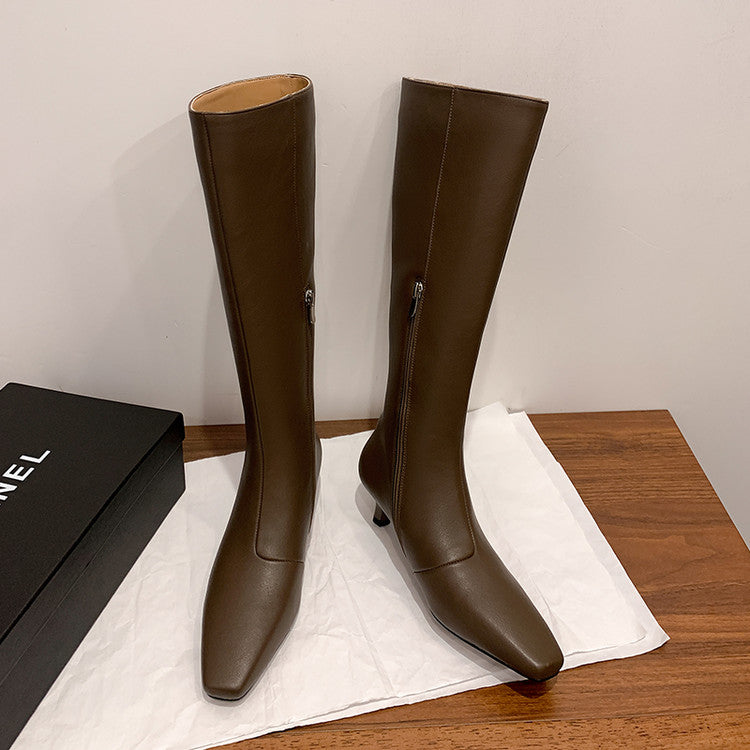 Karin Luna In Stock Spot Goods   Small Square Toe Thin Heel Elegant Slimming Long Boots