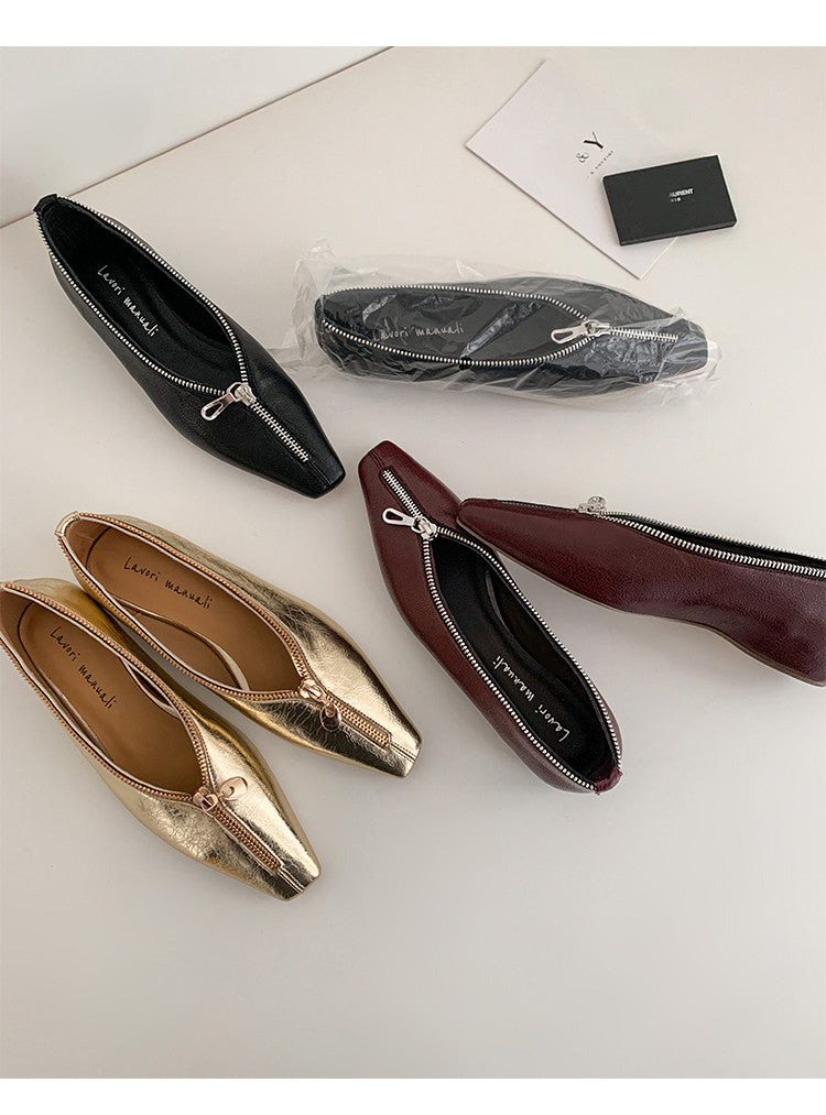 Karin Luna In Stock In Stock ~Basic Versatile Light Luxury Zipper Small Square Toe Flats