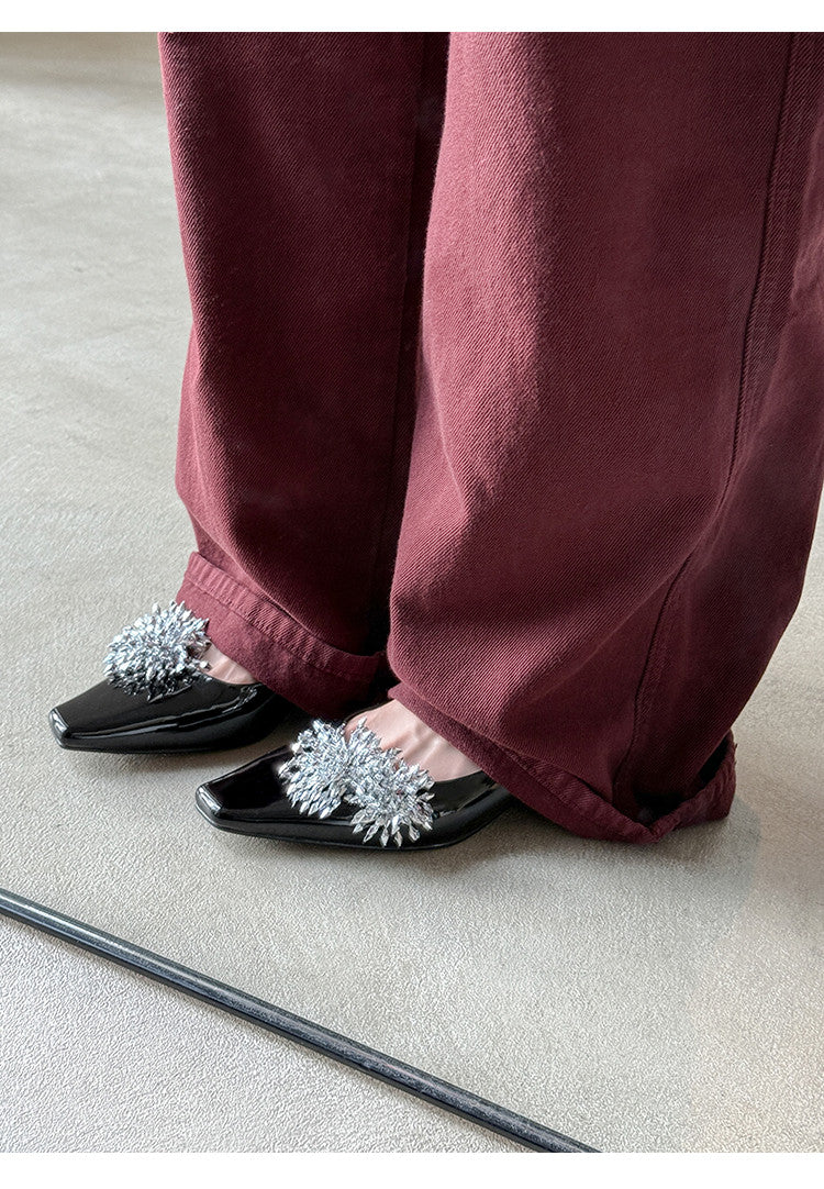 Karin Luna In Stock Spot Goods Exquisite Fireworks Buckle Small Square Toe Chunky Heel Commuter Shoes