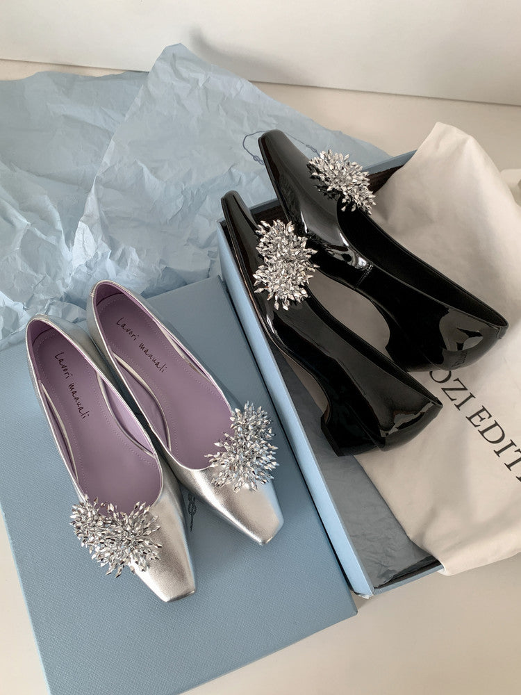 Karin Luna In Stock Spot Goods Exquisite Fireworks Buckle Small Square Toe Chunky Heel Commuter Shoes