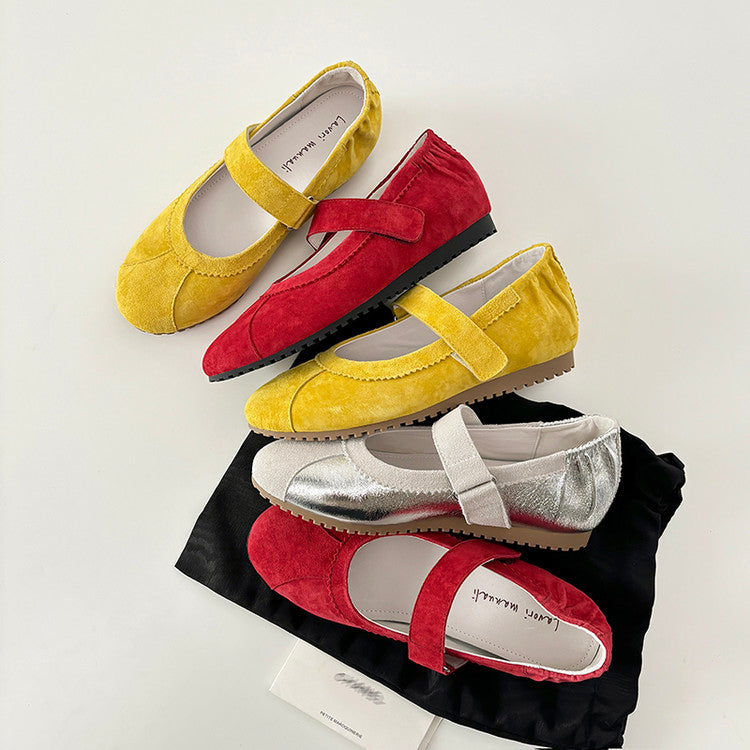 Karin Luna Casual Shoes Series~  In Stock In Stock Magic Tape Round Toe Internal Height Increase Single Strap Flats