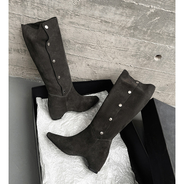 Karin Luna Bestseller Hot-Selling Hidden Buckle Lazy Style Square-Toe Height-Increasing Suede Western Boots