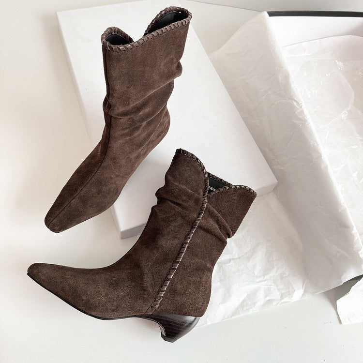 Karin Luna Small Square Toe Retro Ruched Pile Short Boots