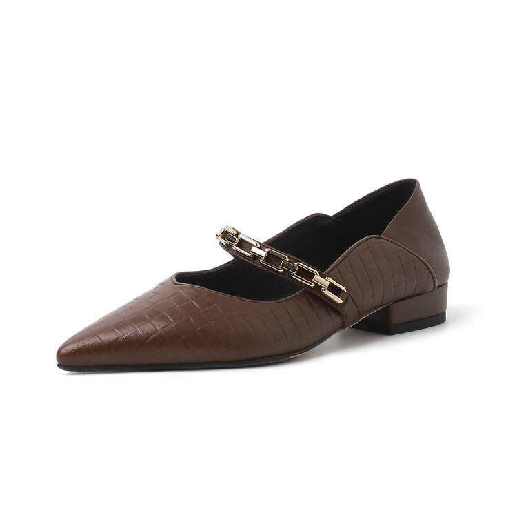 Karin Luna has prepared stock  Metal Fasteners Commuting Style Pointed Toe Chunky Heel Stone Pattern Large Single Shoes