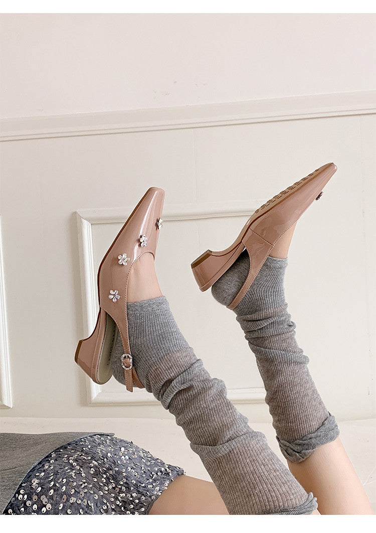 Karin Luna In Stock  Spot Goods  Rhinestone Small Square Toe Closed-Toe Sandals