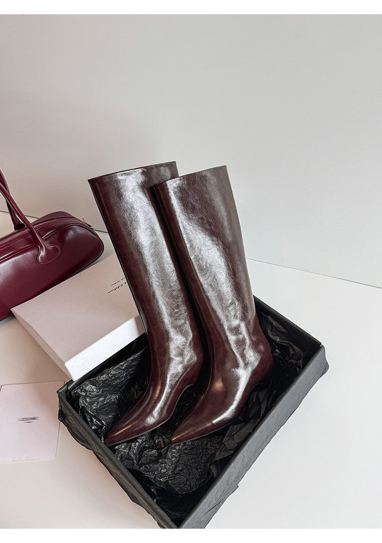 Karin Luna Minimalist Style High Tube Pointed Toe Hidden Heel Boots
