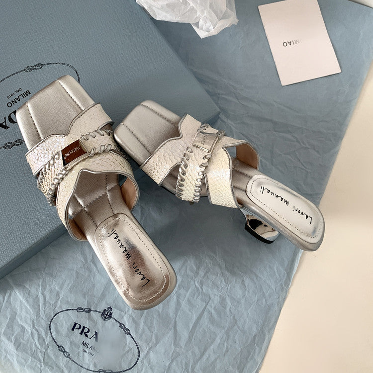 Karin Luna Fish Skin Series~ Hot-selling Square-Toe Slippers with Built-in Traffic