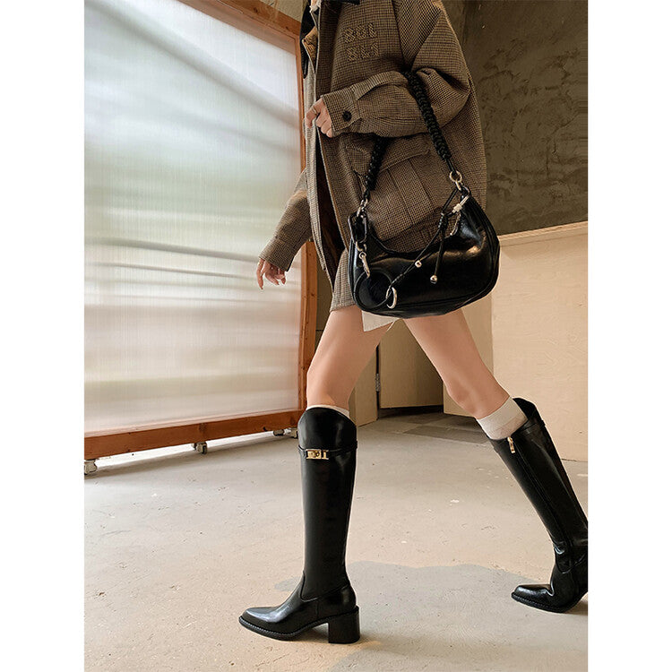 Karin Luna Hot-Selling Fasteners Sold as soon as listed Comes with data plan included Pointed Toe Chunky Heel Classic Full Cowhide Leather Riding Boots