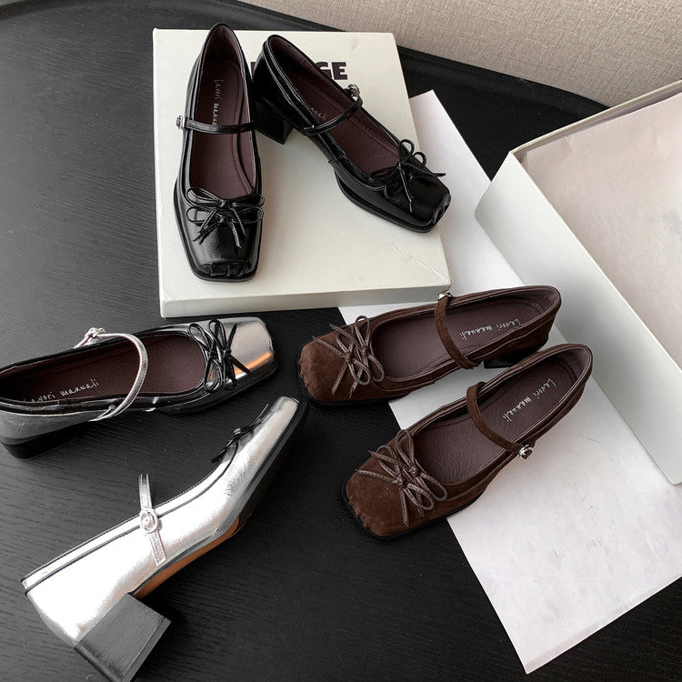 Karin Luna In Stock Spot Goods   One-strap Bowknot Square Toe Chunky Heel Mary Jane Shoes