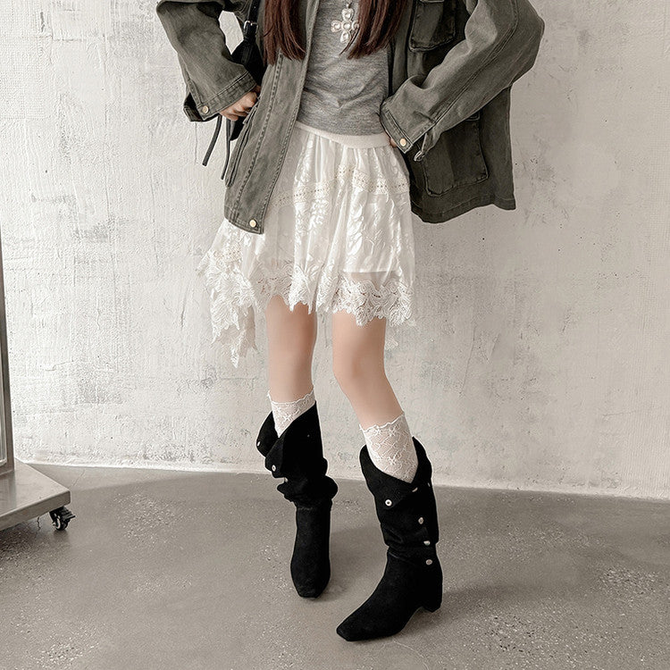 Karin Luna Bestseller Hot-Selling Hidden Buckle Lazy Style Square-Toe Height-Increasing Suede Western Boots