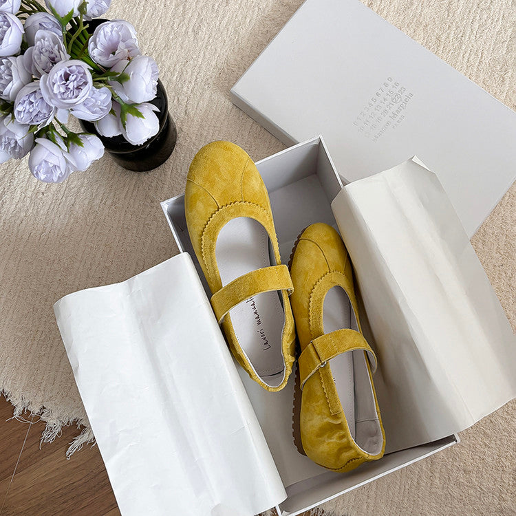 Karin Luna Casual Shoes Series~  In Stock In Stock Magic Tape Round Toe Internal Height Increase Single Strap Flats