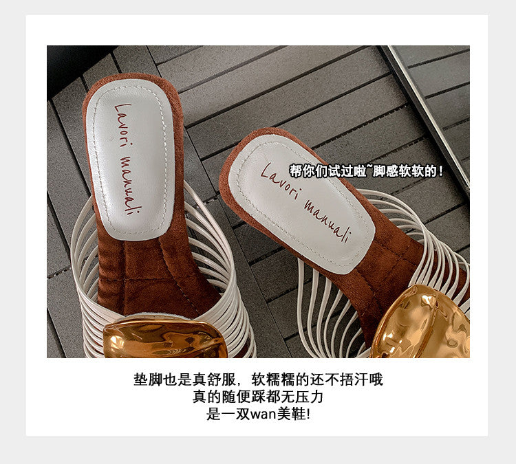 Karin Luna Bestseller Popular New Image  Comes with data plan included Resort Style Irregular Heel Thin Strap Slippers