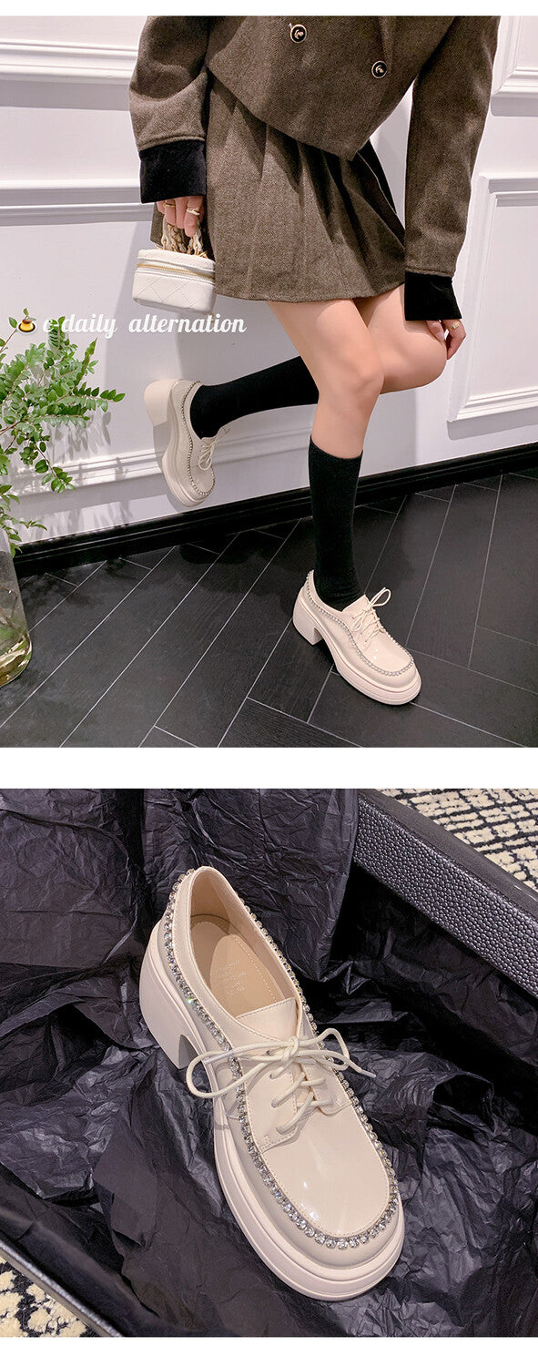Karin Luna In Stock In Stock  Rhinestone Shoe Edge Trim Lace-up Thick Sole Loafers Best-selling in stock
