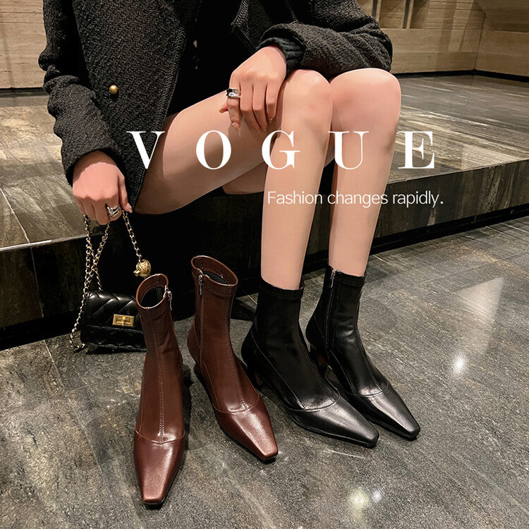 Karin Luna Elegant Small Square Toe Chunky Heel Slim Boots