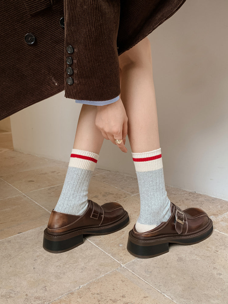 Karin Luna In Stock Spot Goods Metal Round Toe Cow Leather Thick Sole Flats